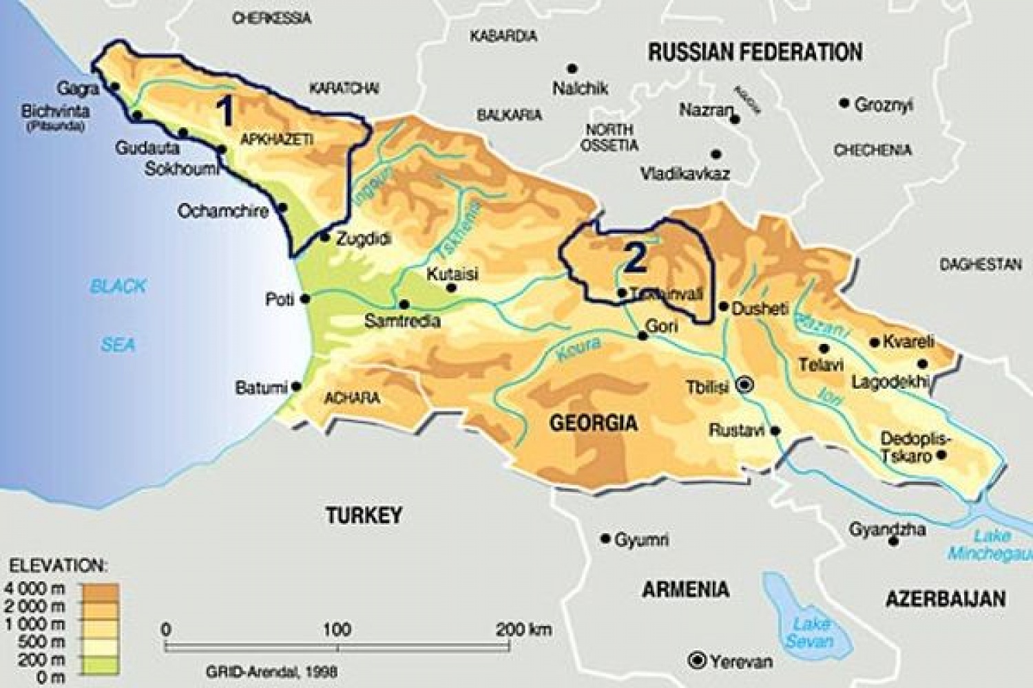 Карта грузии и абхазии и осетии