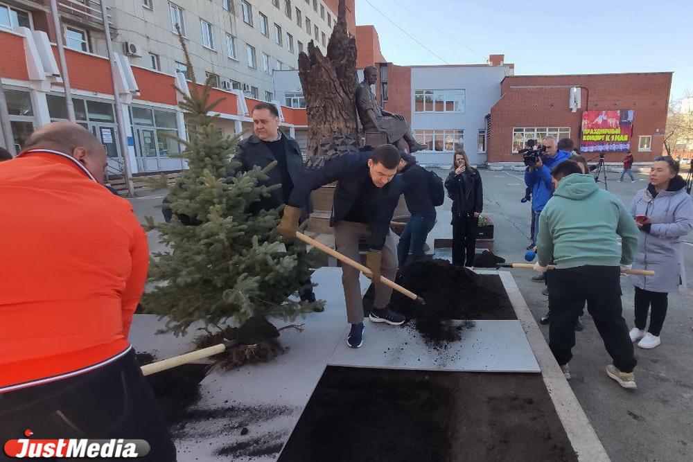 Евгений Куйвашев посадил две ели перед госпиталем ветеранов войн - Фото 1
